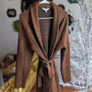 Time & Tru Brown Striped Tie Cardigan Size Medium